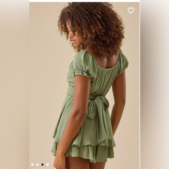 Altar’d State Haisley Layered Crossover Romper Sage Green Swiss Dot XL - Picture 2 of 14